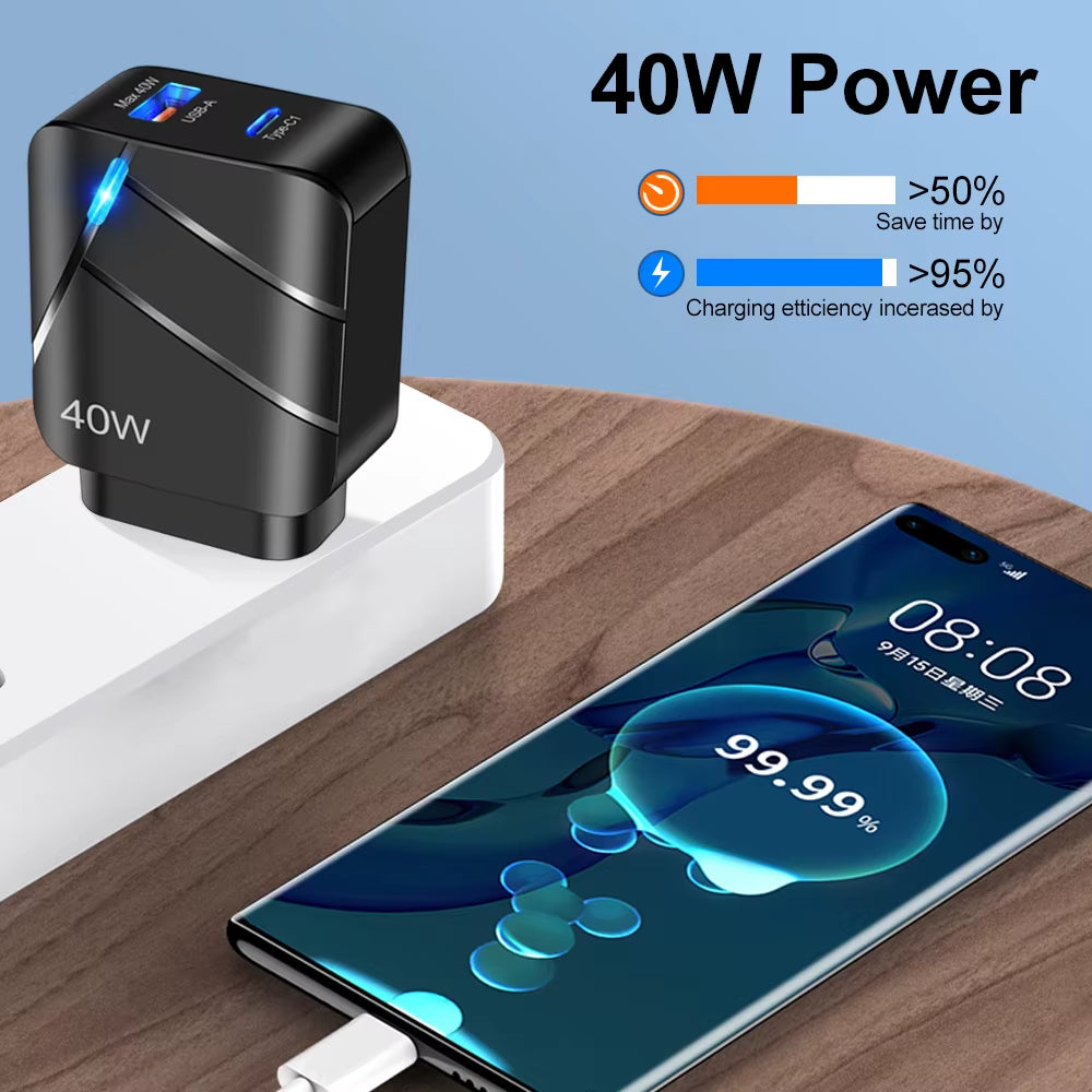 40W PD USB C Charger Quick Charge QC 3.0 Wall Charger Adapter for Iphone 14 13 Samsung Xiaomi USB Charger Fast Charging