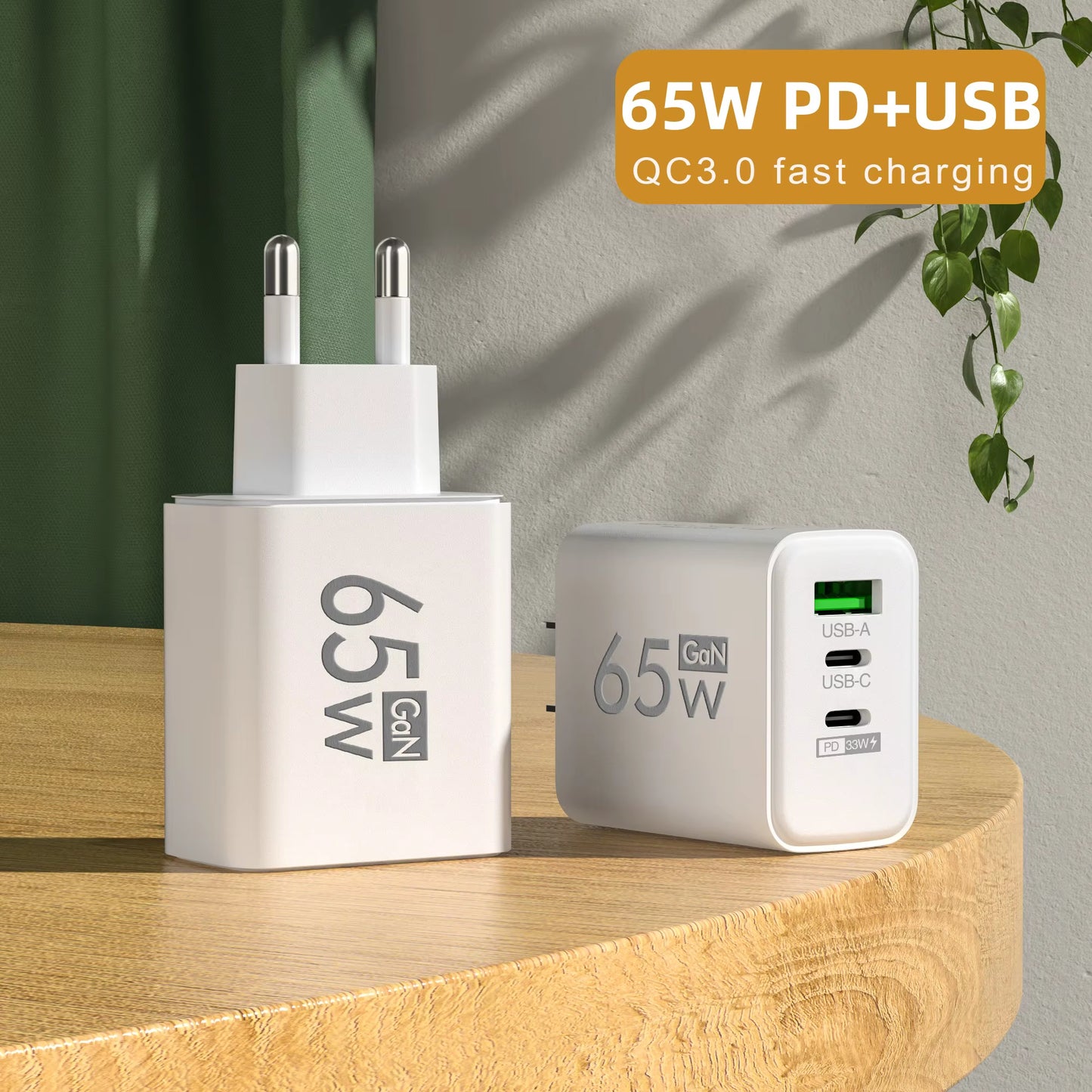 65W Gan USB Charger Fast Charging Quick Charger3.0 Travel Charger for Iphone 15 Samsung Xiaomi Mobile Phone Adapter EU US Plug