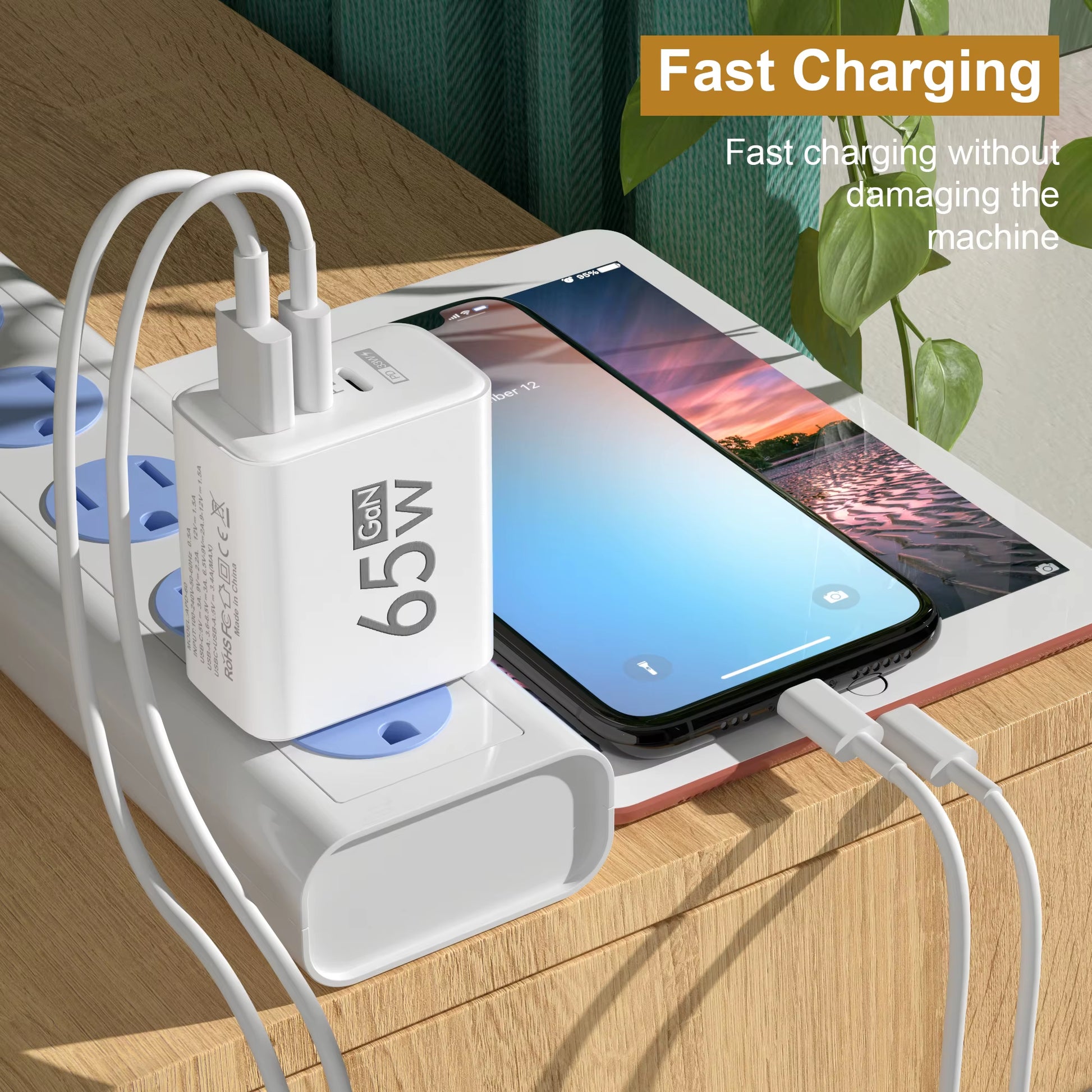 65W Gan USB Charger Fast Charging Quick Charger3.0 Travel Charger for Iphone 15 Samsung Xiaomi Mobile Phone Adapter EU US Plug