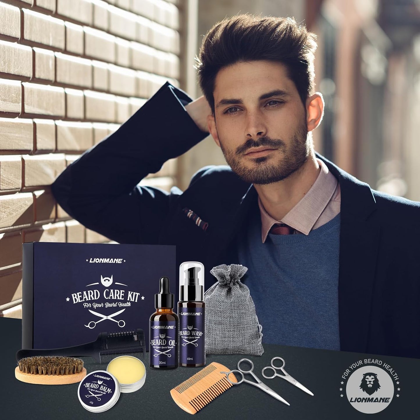 Bartpflege Set Für Männer, Geschenke Für Männer, Bart Geschenk  Geschenke Beard Set 60ML Bartshampoo, 30ML Bartöl, 2 Bartschere, Balsam, Bürste, Kamm, Tasche, Bartschneider Kamm