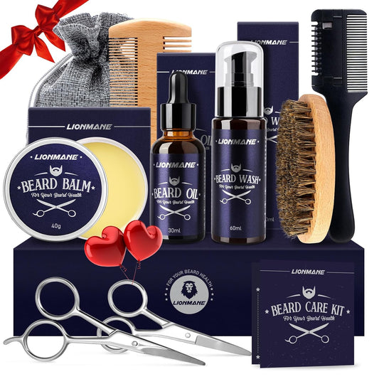 Bartpflege Set Für Männer, Geschenke Für Männer, Bart Geschenk  Geschenke Beard Set 60ML Bartshampoo, 30ML Bartöl, 2 Bartschere, Balsam, Bürste, Kamm, Tasche, Bartschneider Kamm