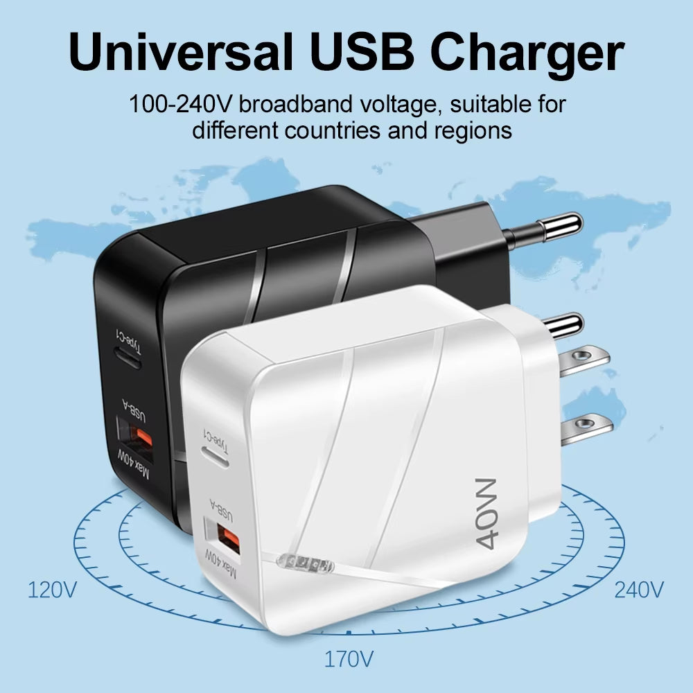 40W PD USB C Charger Quick Charge QC 3.0 Wall Charger Adapter for Iphone 14 13 Samsung Xiaomi USB Charger Fast Charging